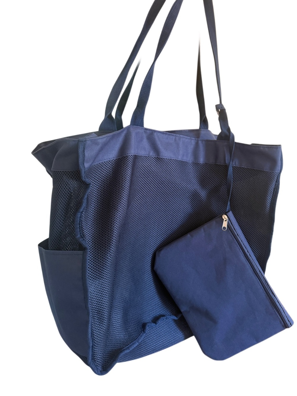 nwt Sunglow Oversized brand new blue mesh beach bag and zippered pouch